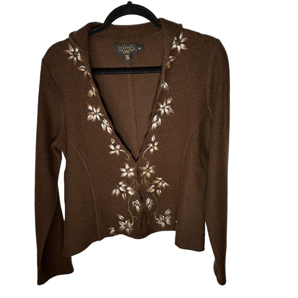 Icelandic Designs Boiled Wool Brown Floral Cardigan Size Medium - Picture 5 of 10